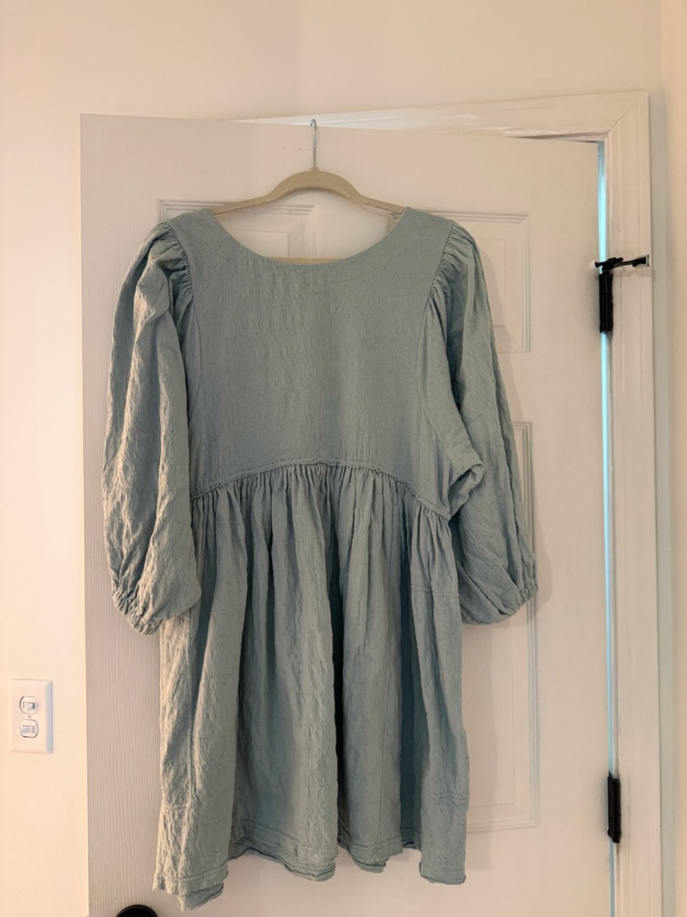 Free People “Get Obsessed” Sea Foam Puff Sleeve Babydoll Dress
